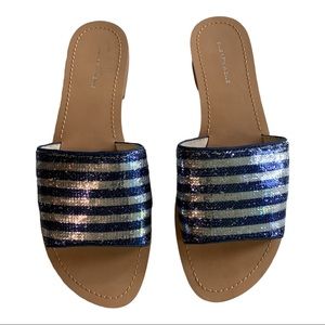 Saks Fifth Avenue Blue and Silver Sequen Slides- size 10